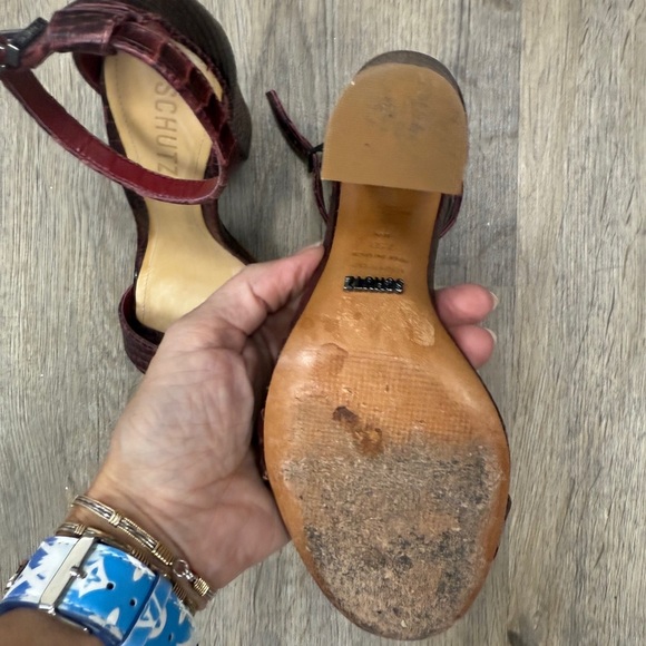 Schutz Women's Burgundy Croc-Embossed Heels - Picture 3 of 4